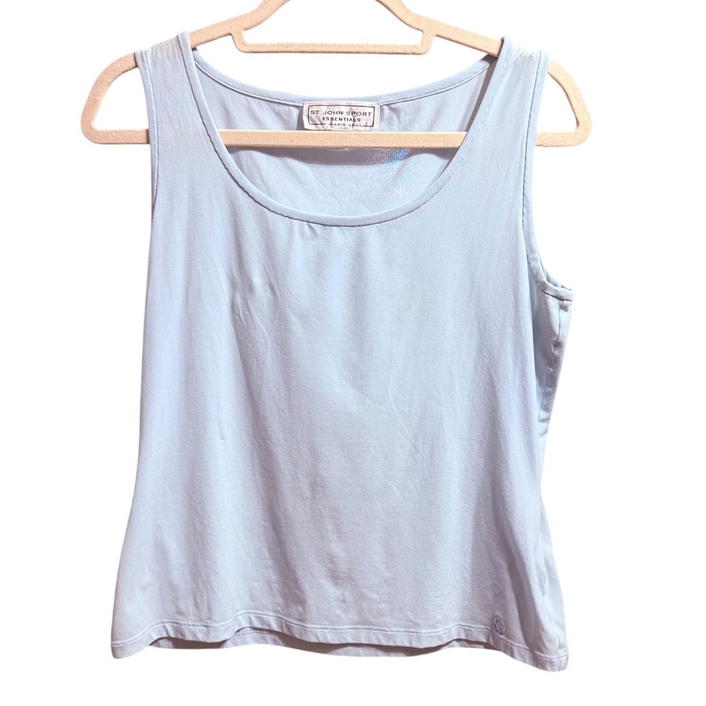 St John Sport Essentials Marie Gray Light Blue Scoop Neck Tank Top Small